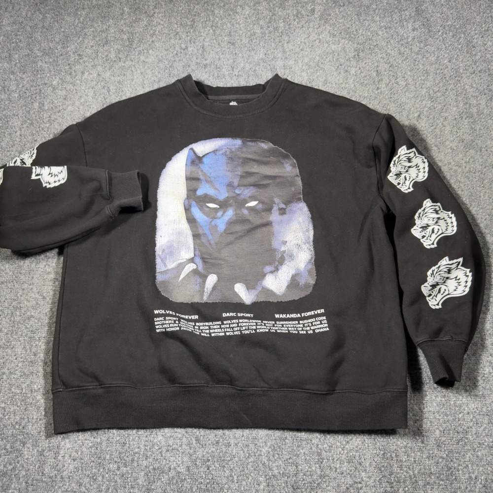 Darc Sport x Marvel Black Panther Sweatshirt Mens M Black Wolves Forever
